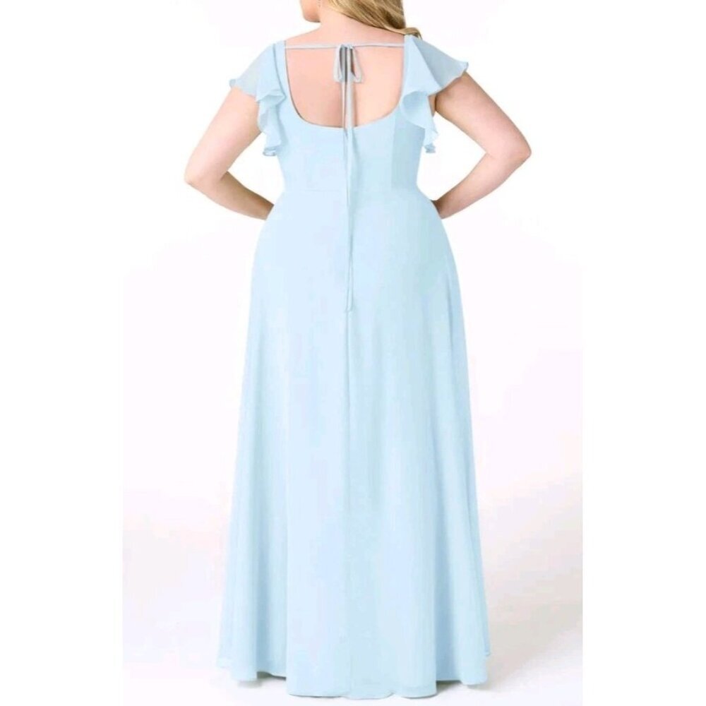 Azazie Bondi A Line Chiffon Ruffle Dress Sky Blue Plus Size 22 - Picture 2 of 7